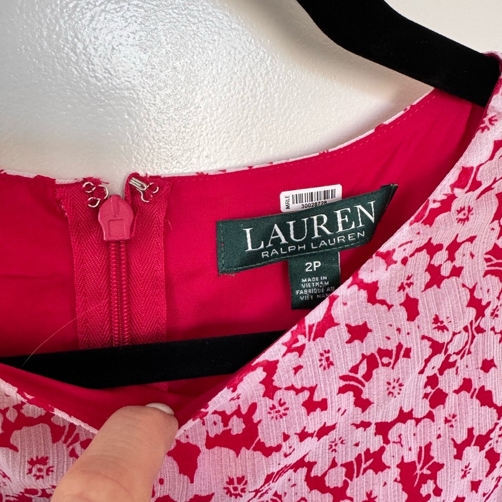 LAUREN Ralph Lauren Dress, Size 2P Red with White Flowers Ruffle Skirt - Picture 5 of 13